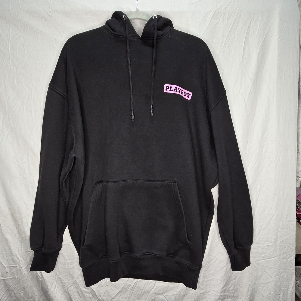 Misguided Playboy XL Oversized Hoodie W/ Pink Logo And Large Print On Back